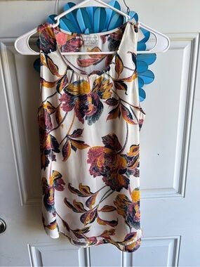 Van Heusen Cream Floral Tank Top with Pink and Yellow Accents
